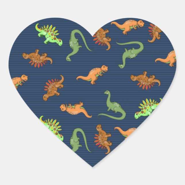 Cute Dinosaurs Pattern Heart Sticker (Front)