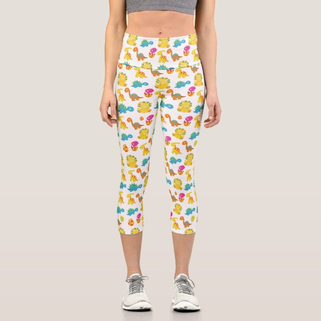 Cute Dinosaurs, Pattern Of Dinosaurs, Baby Dino Capri Leggings (Front)