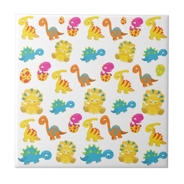 Cute Dinosaurs, Pattern Of Dinosaurs, Baby Dino Ceramic Tile (Front)