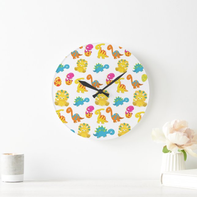 Cute Dinosaurs, Pattern Of Dinosaurs, Baby Dino Large Clock (Home)