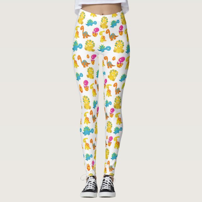 Cute Dinosaurs, Pattern Of Dinosaurs, Baby Dino Leggings (Front)