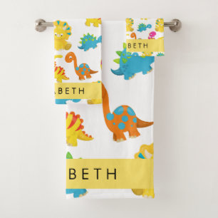 Cute Dinosaurs, Pattern Of Dinosaurs, Your Name Bath Towel Set