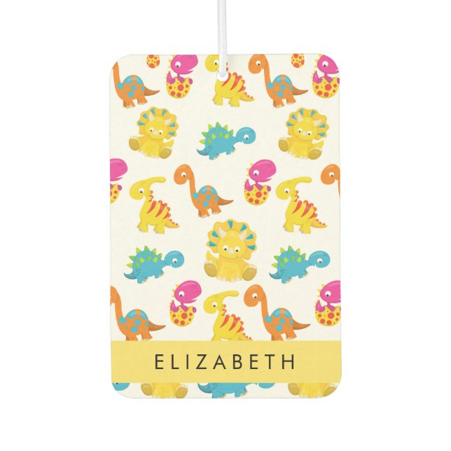 Cute Dinosaurs, Pattern Of Dinosaurs, Your Name Car Air Freshener (Front)