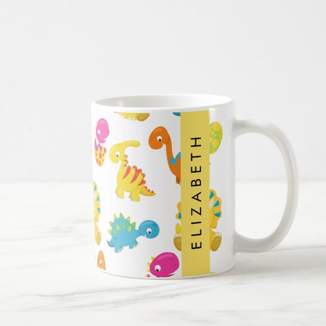 Cute Dinosaurs, Pattern Of Dinosaurs, Your Name Coffee Mug (Right)