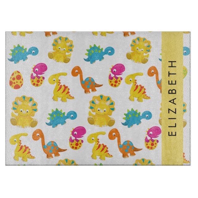 Cute Dinosaurs, Pattern Of Dinosaurs, Your Name Cutting Board (Front)
