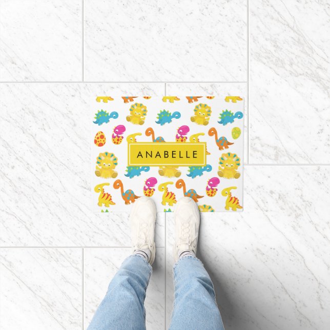 Cute Dinosaurs, Pattern Of Dinosaurs, Your Name Doormat (Indoor)