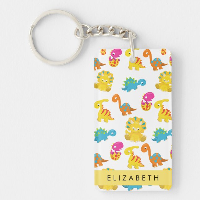 Cute Dinosaurs, Pattern Of Dinosaurs, Your Name Key Ring (Front)