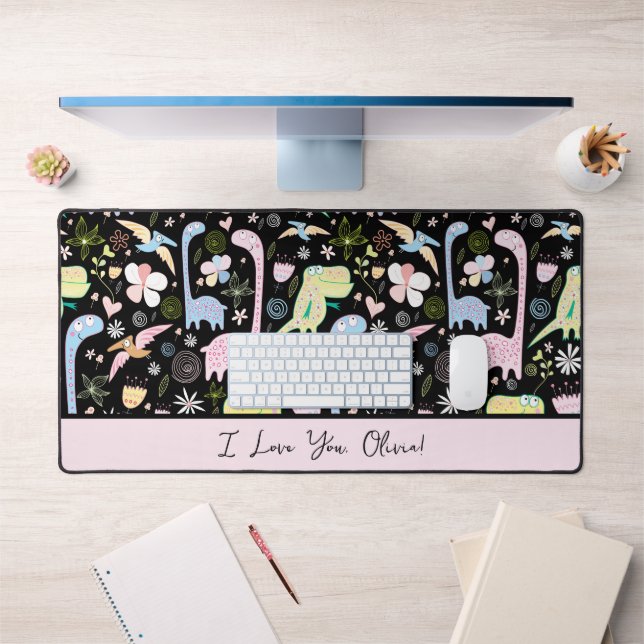 Cute Dinosaurs Pattern Script I Love You Desk Mat (Office 1)