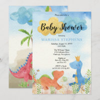 Cute Dinosaurs Playing Boy Baby Shower Invitation
