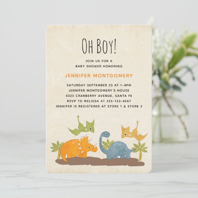 Cute Dinosaurs Prehistoric Wildlife Baby Shower Invitation (Standing Front)