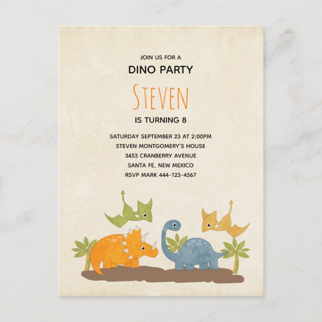 Cute Dinosaurs Prehistoric Wildlife Birthday Invitation Postcard (Front)