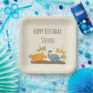 Cute Dinosaurs Prehistoric Wildlife Birthday Paper Plate