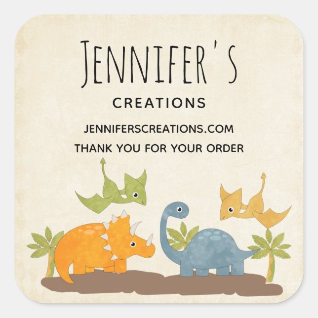 Cute Dinosaurs Prehistoric Wildlife Business Square Sticker (Front)
