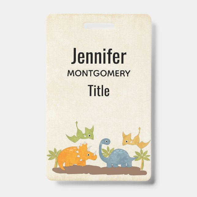 Cute Dinosaurs Prehistoric Wildlife ID Badge (Front)