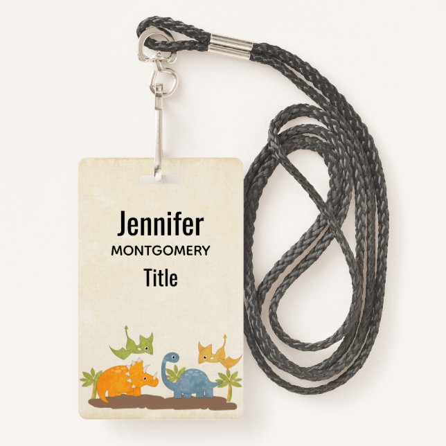 Cute Dinosaurs Prehistoric Wildlife ID Badge (Front with Lanyard)