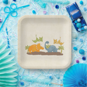 Cute Dinosaurs Prehistoric Wildlife Paper Plate
