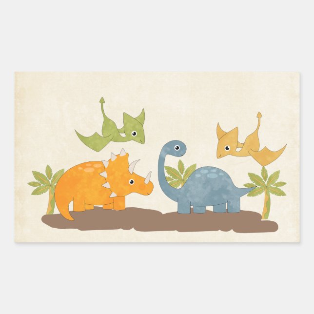 Cute Dinosaurs Prehistoric Wildlife Rectangular Sticker (Front)