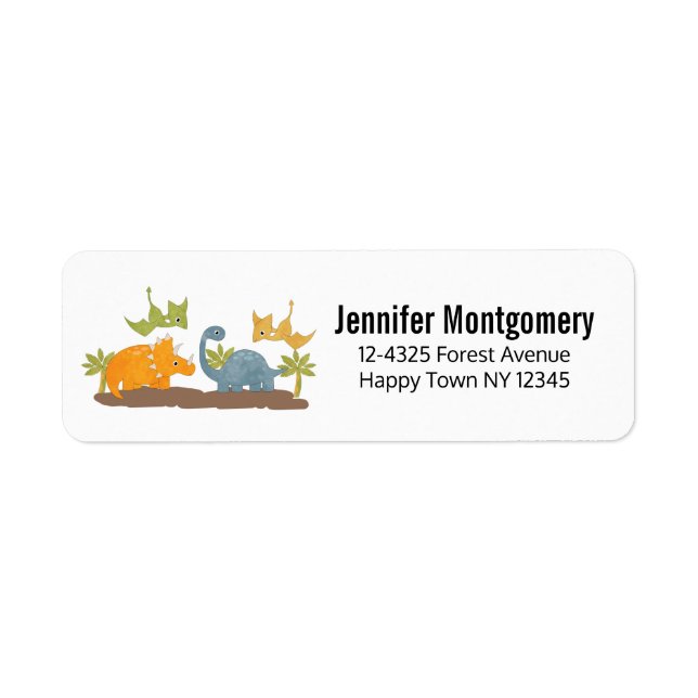 Cute Dinosaurs Prehistoric Wildlife Return Address Label (Front)