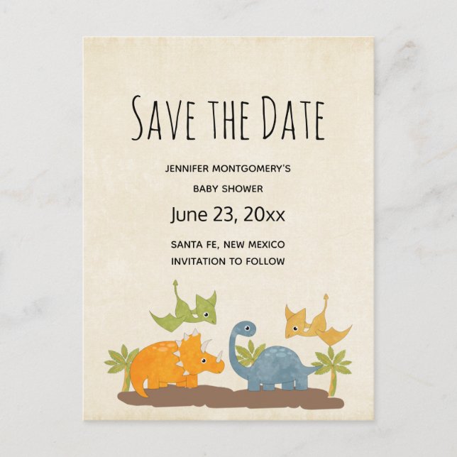 Cute Dinosaurs Prehistoric Wildlife Save the Date Invitation Postcard (Front)