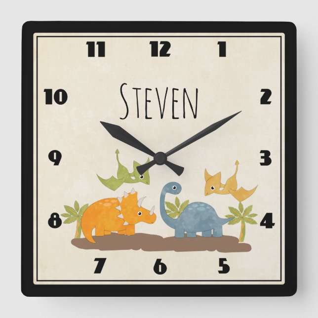 Cute Dinosaurs Prehistoric Wildlife Square Wall Clock (Front)