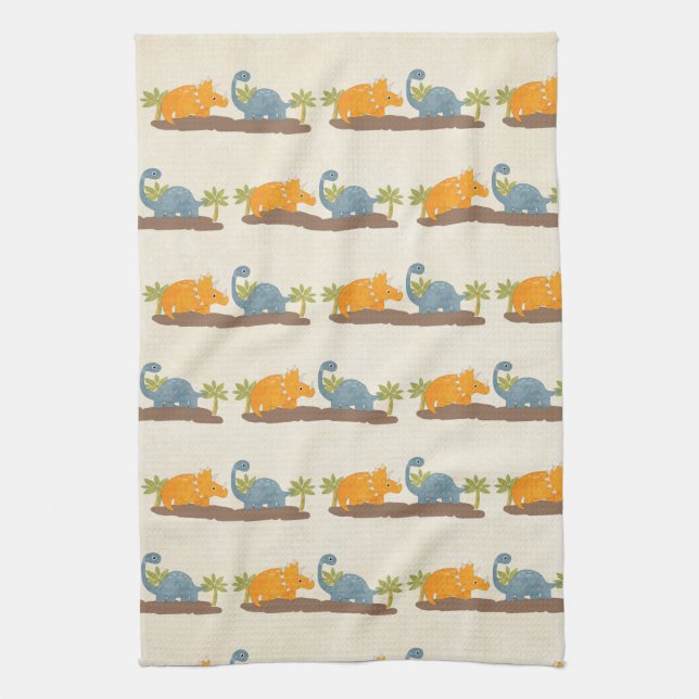 Cute Dinosaurs Prehistoric Wildlife Tea Towel (Vertical)