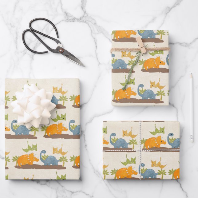 Cute Dinosaurs Prehistoric Wildlife Wrapping Paper Sheet (Front)