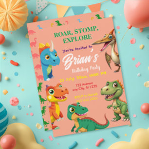 Cute Dinosaurs roar Boy Birthday  Invitation