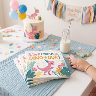 Cute Dinosaurs Roar Girl Birthday Party Napkins