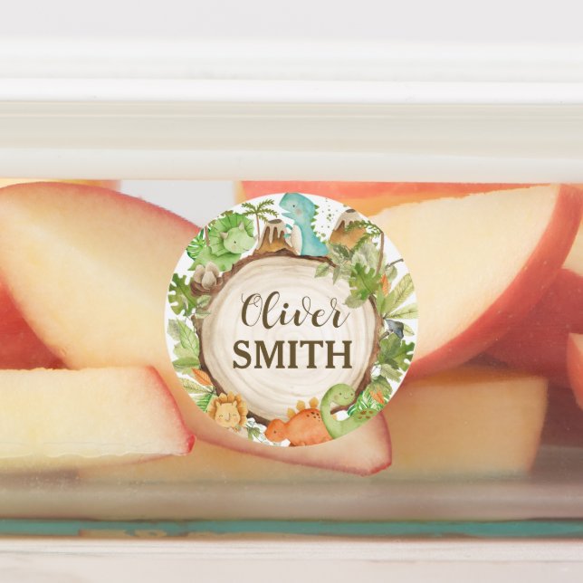 Cute Dinosaurs School Bottle Lunch Box Labels (Affixed)