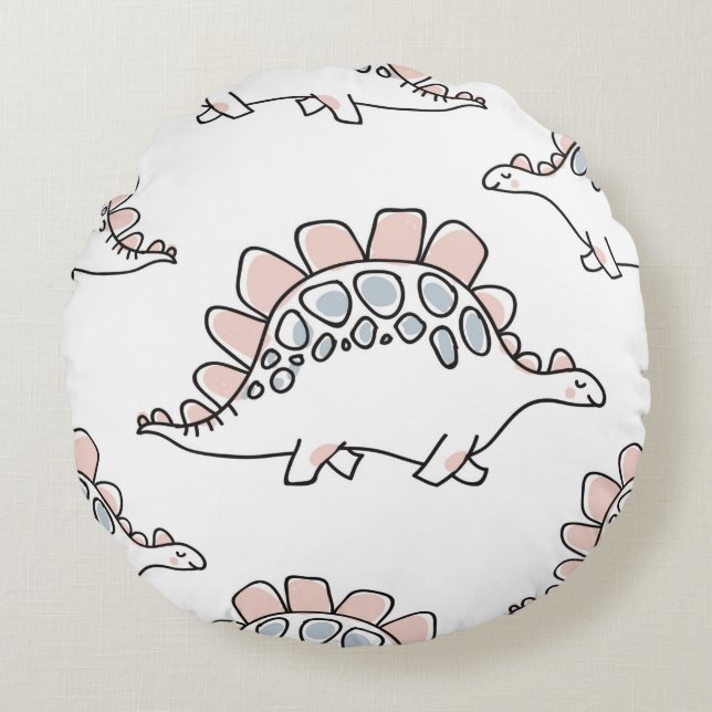 Cute dinosaurs seamless pattern round cushion (Front)