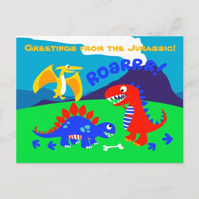 Cute dinosaurs standing on a hill postcard (Front)