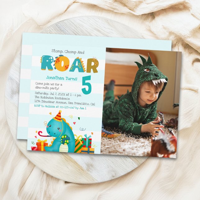 Cute Dinosaurs Stomp Chomp and roar birhtday boy  Invitation (Creator Uploaded)