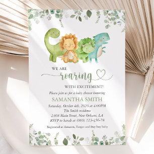 Cute Dinosaurs, T-Rex, Jurassic, Baby Shower Invitation