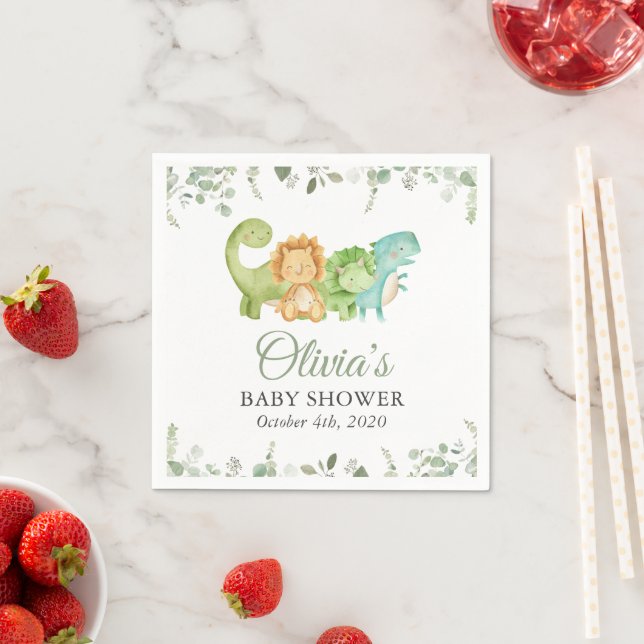 Cute Dinosaurs, T-Rex, Jurassic, Baby Shower Napkin (Insitu)