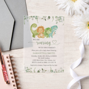 Cute Dinosaurs, T-Rex, Jurassic, Baby Shower Vellum Invitations