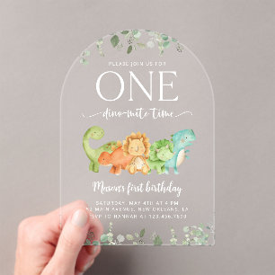 Cute Dinosaurs, T-Rex, Jurassic, First Birthday Acrylic Invitations