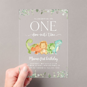 Cute Dinosaurs, T-Rex, Jurassic, First Birthday Acrylic Invitations