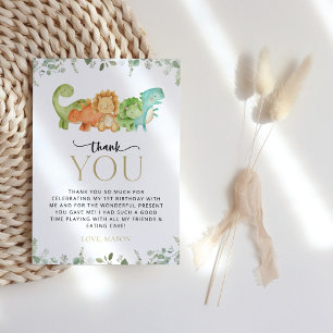 Cute Dinosaurs, T-Rex, Jurassic, First Birthday Thank You Card