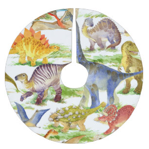Cute Dinosaurs Watercolor Seamless Art Brushed Polyester Tree Skirt