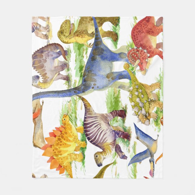 Cute Dinosaurs Watercolor Seamless Art Fleece Blanket (Front)