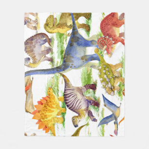 Cute Dinosaurs Watercolor Seamless Art Fleece Blanket