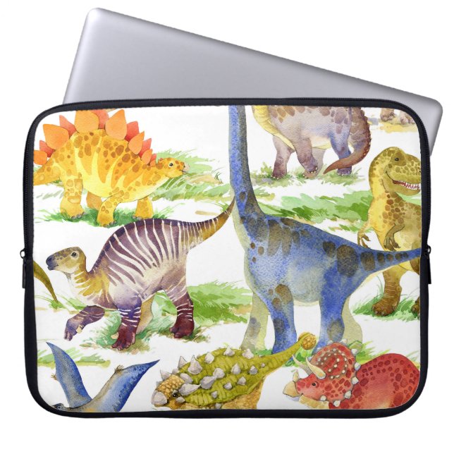 Cute Dinosaurs Watercolor Seamless Art Laptop Sleeve (Front)
