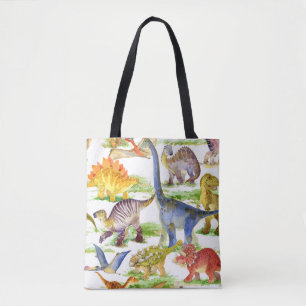 Cute Dinosaurs Watercolor Seamless Art Tote Bag
