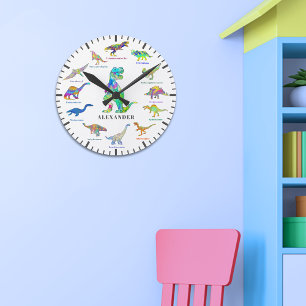 Cute Dinosaurs with names colourful Personalised  Round Clock