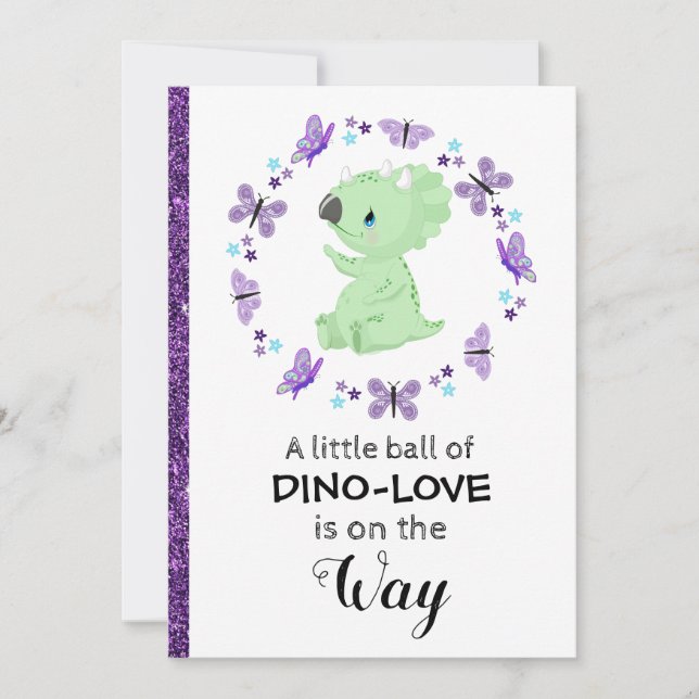 *~* Cute Dinosuar Glitter Baby Shower Invitation (Front)