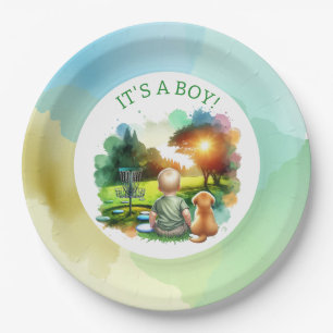Cute Disc Golf Boy's Baby Shower   It's a Boy! Paper Plate