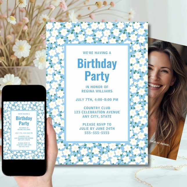 Cute Ditzy Flowers Birthday Party Invitation  (Creator Uploaded)