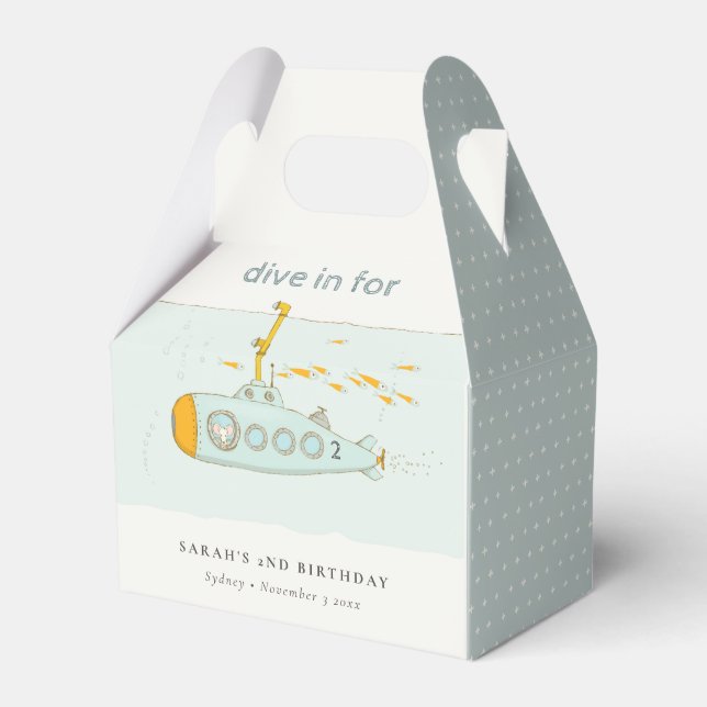 Cute Dive In Underwater Submarine Any Age Birthday Favour Box (Front Side)