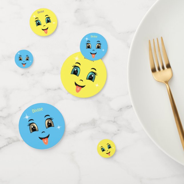 Cute Divine Blue & Yellow Happy Faces Confetti (Group)