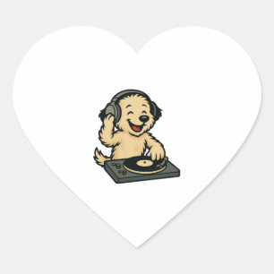 Cute DJ Dog with Headphones � Fun Kids Gift Heart Sticker